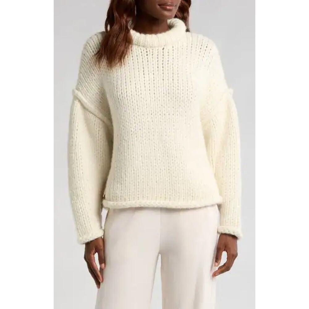 Lunya Lofty Wool Whip Stitch Pullover Ivory Chunky Knit Sweater